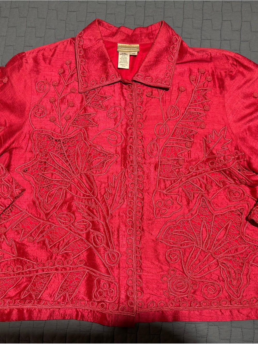 Coldwater Creek Red Silk Embroidered Women's Jacket
